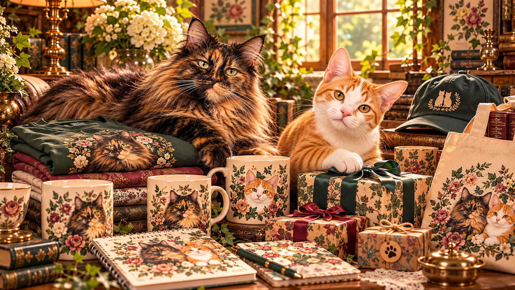 Ellie Mae and Jack Jack surrounded by creative gifts and merchandise